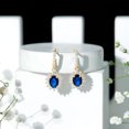 thumbnail image 4 of Rosec Jewels Lab Created Blue Sapphire Drop Earrings with Moissanite Halo (AAAA Grade Sapphire) - Anniversary Gift, 18K Yellow Gold, 4 of 7