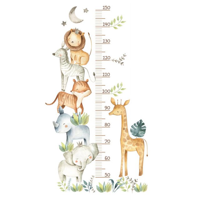 Tabla de altura para niños, calcomanía de pared autoadhesiva de animales del bosque, calcomanía de pared para tabla de altura para niños, decoración de guardería para niños y niñas, mide 50-150 cm