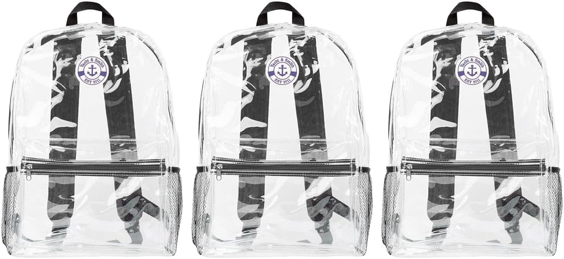 3 Pack 17 Inch Wholesale Bulk Clear Translucent Backpacks, See Through