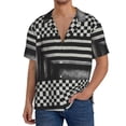 thumbnail image 3 of Disketp Men's Hawaiian Black and White Checkerboard Trap Print Shirts Button Down Holiday Beach Shirts-X-Large, 3 of 7