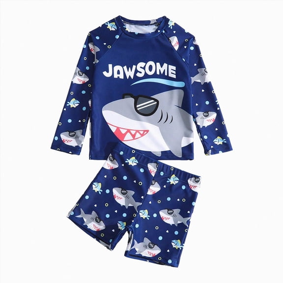 Ymyiu Swimsuit Toddler Boys Kids Set Boys Long Sleeve Swim Trunks and Swim Shirt Sets Two Piece Swimsuits 5T 6T (Dark Blue,5-6 Years)