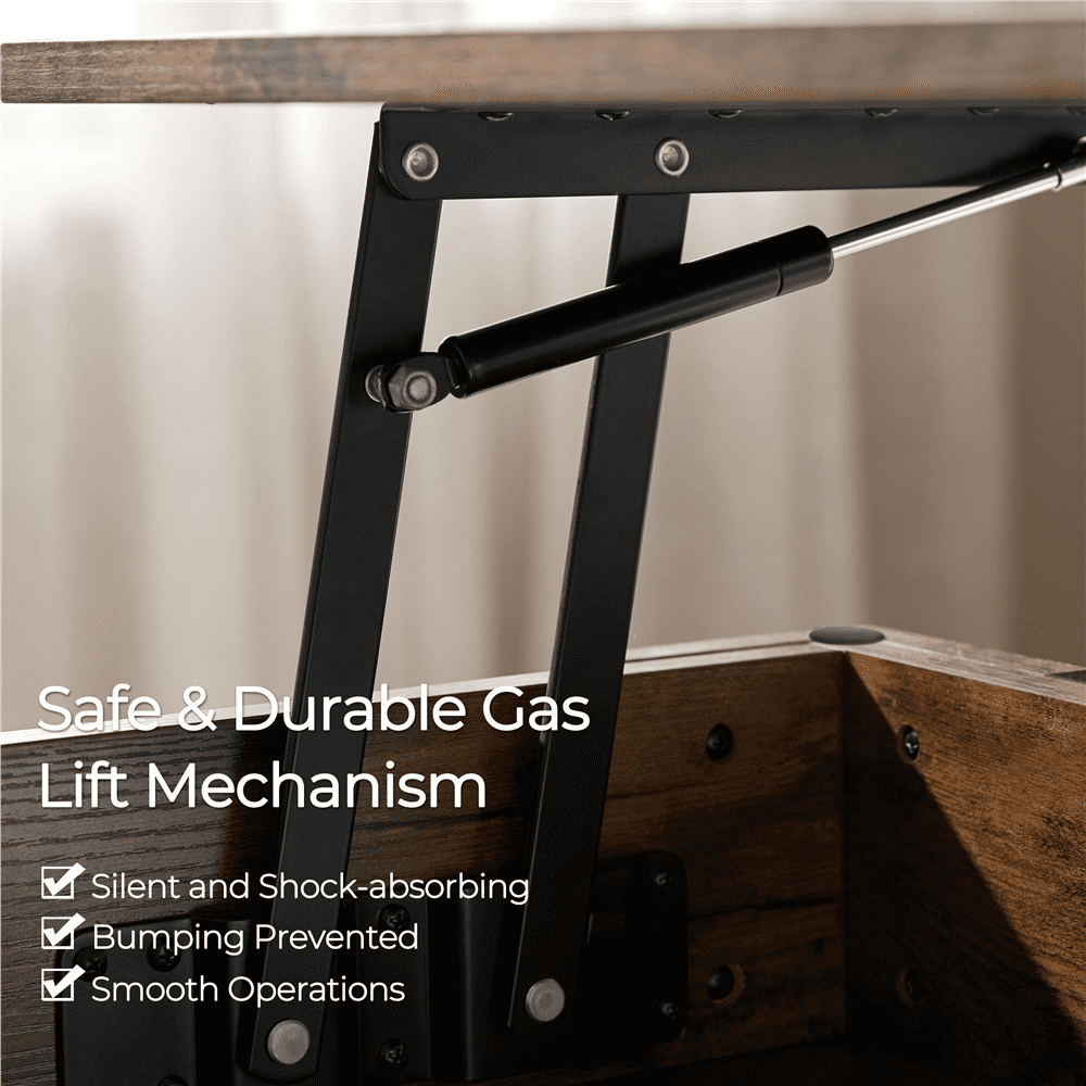 Fullfurnique Lift Top Coffee Table with Hidden Compartment & Open Shelf, Rustic Brown