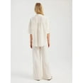 thumbnail image 4 of 2 Pieces: Pocket Short Sleeve Shirt & High Waist Elastic Waist Side Slit Straight Leg Trousers, 4 of 5