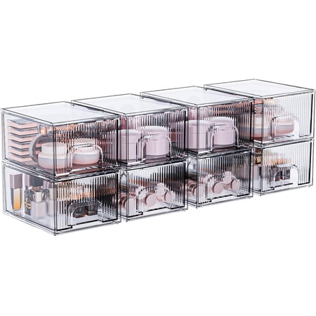 8 Pack Clear Stackable Acrylic Storage Drawers for Home Organization
