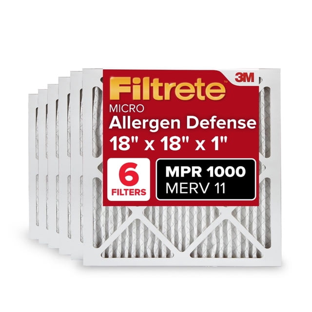 Filtrete 18x18x1, AC Furnace Air Filter, MPR 1, Micro Allergen Defense, 6-Pack