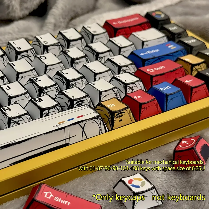 Comic Style Colorful Mixed Light Keycaps Original Factory Height 136 Keys Set Classic Minimalist Style Machine Keycap Decoration