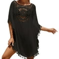 thumbnail image 2 of ZHOGXU Womens Swimsuit Cover Up Solid Color Patchwork Hollow Out Tassel Comfortable Stylish Swimwear For Beach Pool,Black,One Size, 2 of 7