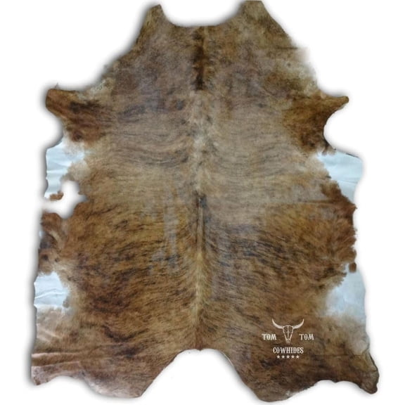 Cowhide Brindle Natural Leather Hide Rug, 7x6