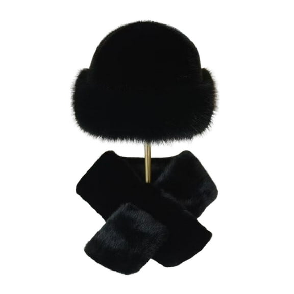 Eosunjian High-quality Hat Scarf Winter Fuzzy Hat Scarf Set for Women Faux Fur Collar Wrap Scarf Thickened Plush Warm for Weather Soft Comfortable Accessories
