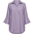 thumbnail image 4 of Fshinging Women Tunic Blouse Solid Bell Long Sleeve Collared V Neck Loose Fit Casual Tops Purple XL, 4 of 4