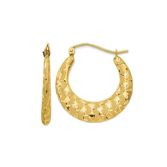 14K Yellow Gold Laser-Cut Fancy Patterned Hoop Earrings (3.00mm 1 inch) for Women