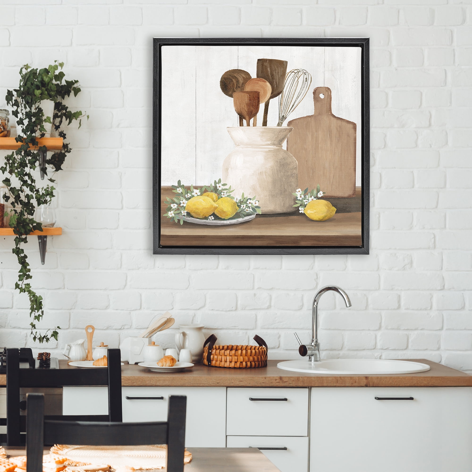 Stupell Industries Country Kitchen & Lemons Black Framed Floater Canvas Wall Art, design by White Ladder