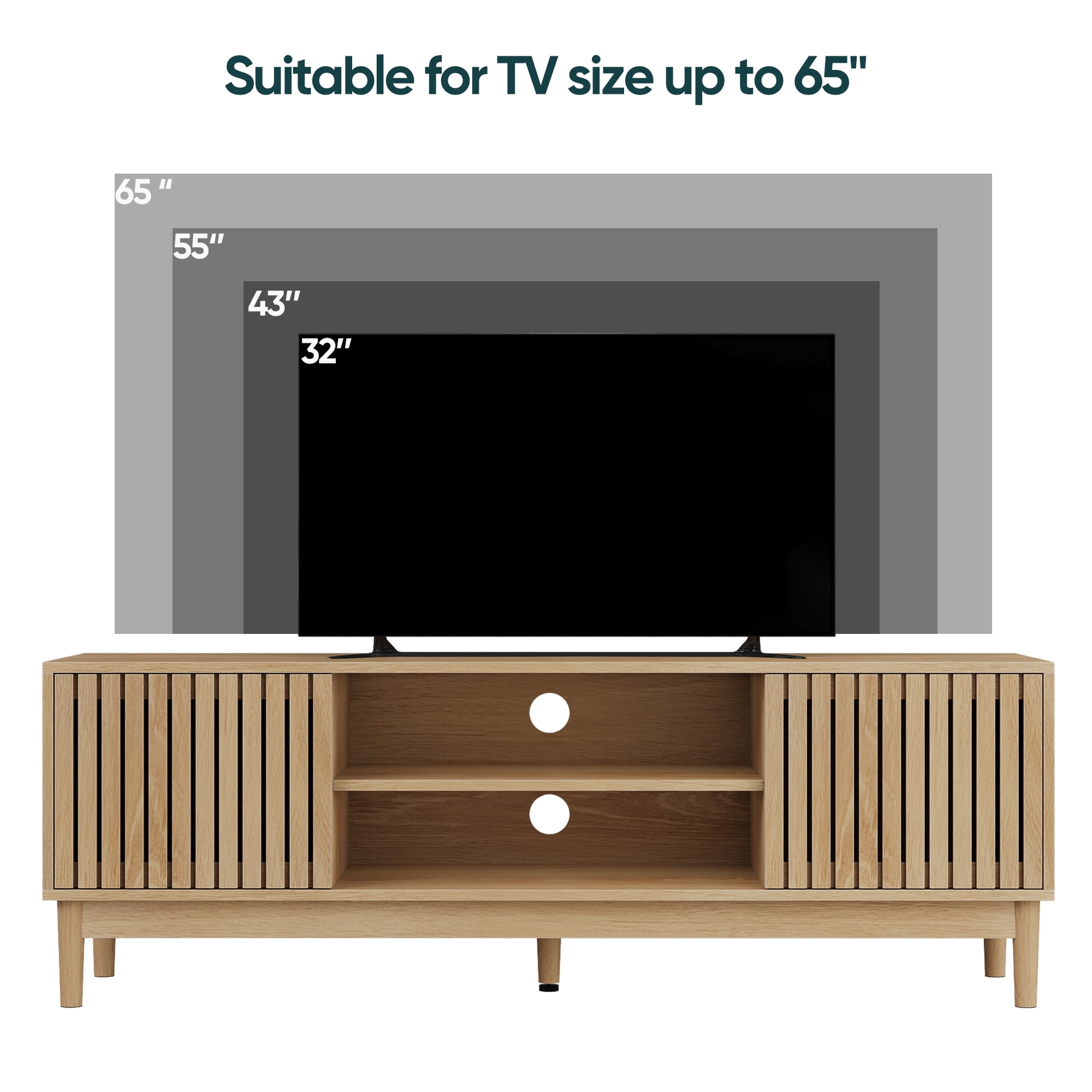55" TV Stand, Mid-Century Modern Style TV Stand (Suitable For 55/65-Inch Tvs), Entertainment Center With Storage, Media Console for Living Room and Bedroom