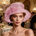 thumbnail image 5 of Church Dress Hat Flower Wide Brim Bridal Tea Party Wedding Hat for Women,Beige, 5 of 7