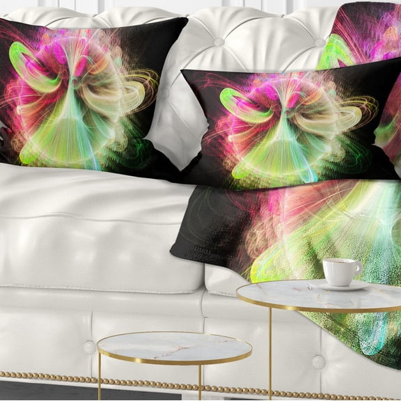 Designart Large Circle with Yellow Curves - Floral Throw Pillow - 12x20