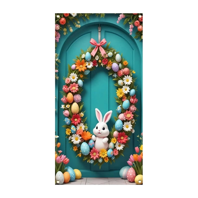 YWIYIUD 1PC Happy Easter Door Cover Easter Decorations, 71x35 Inch Easter Rabbit Eggs Door Banner Welcome Easter Banner Spring Theme Rabbit Door for Front Door Wall Indoor Outdoor Home Decor