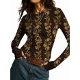 thumbnail image 2 of Women'S Floral Knitted Long Sleeve Crew Neck Going Out Slim Fit Tops Fall Outfits Trendy Clothes Dark Brown M, 2 of 9