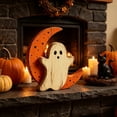 thumbnail image 4 of Aoznliie Halloween Decor, Hand Carved Wooden Ghost Ornament for Tabletop, 6x5 inch Cute Figurine for Indoor Display, White, 4 of 6