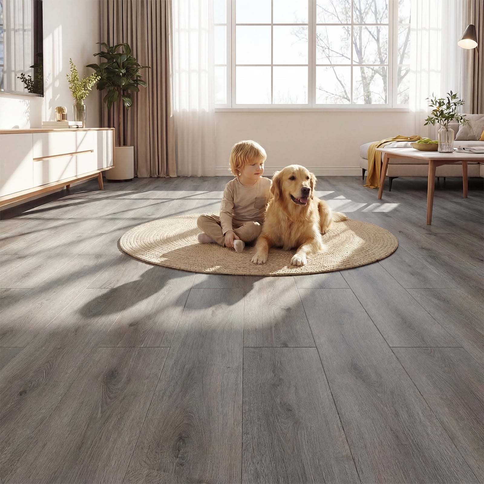 Costway 48-Pack 72 Sq.Ft Floor Tile Vinyl Flooring, Waterproof Vinyl Plank Flooring Gray