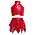 thumbnail image 2 of iixpin Girls' Jazz Hip Hop Dance Performance Costume Tank Top with Pleated Skirt Sparkly Dancing Clothing Set Red 12, 2 of 6