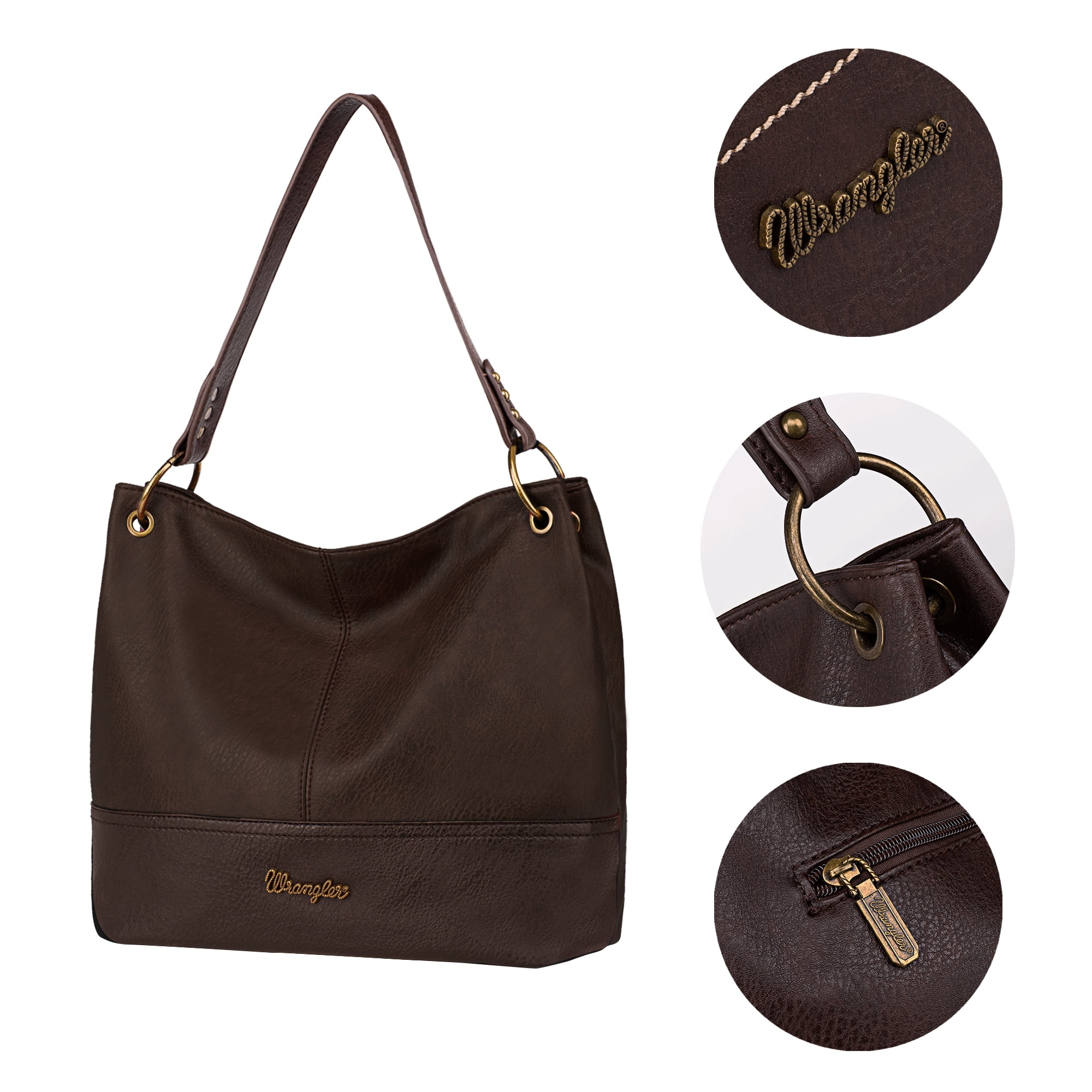 Wrangler Hobo Bags for Women Leather Tote Bag Shoulder Bag Top Handle Satchel Purses and Handbags, Solid Coffee
