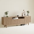 thumbnail image 1 of VERDALAY Mueble para TV con 2 puertas Soporte para TV Organizador para televisión Mueble para TV de madera con tira de luz Soporte para TV de madera con patas altas Consola para TV, roble, 1 of 16