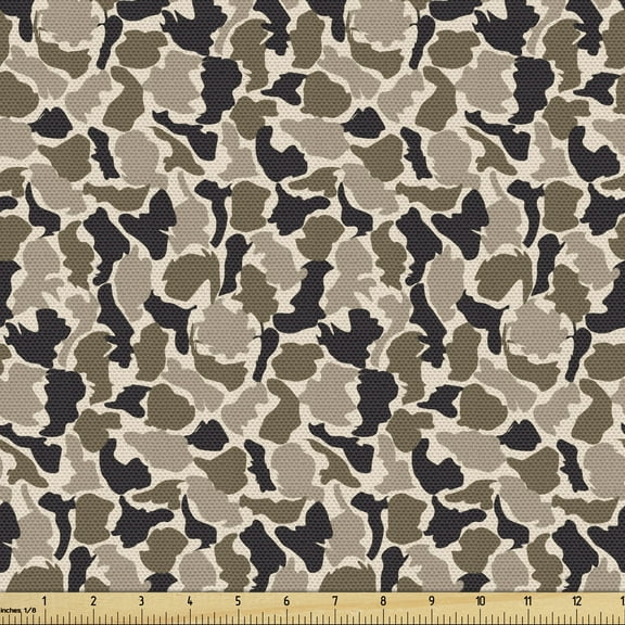 Camouflage Fabric by the Yard, Continuous Pattern with Abstract Spots in Earth Tones, Upholstery Fabric for Dining Chairs Home Decor Accents, 2 Yards, Warm Taupe Sepia by Ambesonne