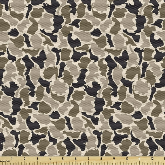 Camouflage Fabric by the Yard, Continuous Pattern with Abstract Spots in Earth Tones, Upholstery Fabric for Dining Chairs Home Decor Accents, 10 Yards, Warm Taupe Sepia by Ambesonne
