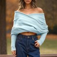 thumbnail image 2 of Women's Off-Shoulder Pullover Sweater – Long Sleeve Loose Knit Jumper with Multicolor Design, Versatile Neck for Everyday Wear All Seasons, 2 of 5