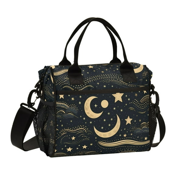 Crescent Moon and Star Lunch Bag Insulated Lunch Box Leakproof Reusable Cooler Tote Adjustable Shoulder Strap for Men Women 9L
