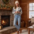 thumbnail image 4 of Women's Crew Neck Button Down Cardigan Sweater Fair Isle Snowflake Pattern Soft Knit Color Block Outerwear for Fall Winter, 4 of 7