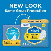 Equate Maxi Pads with Flexi-Wings, Regular Absorbency, Size 1, 45 Count