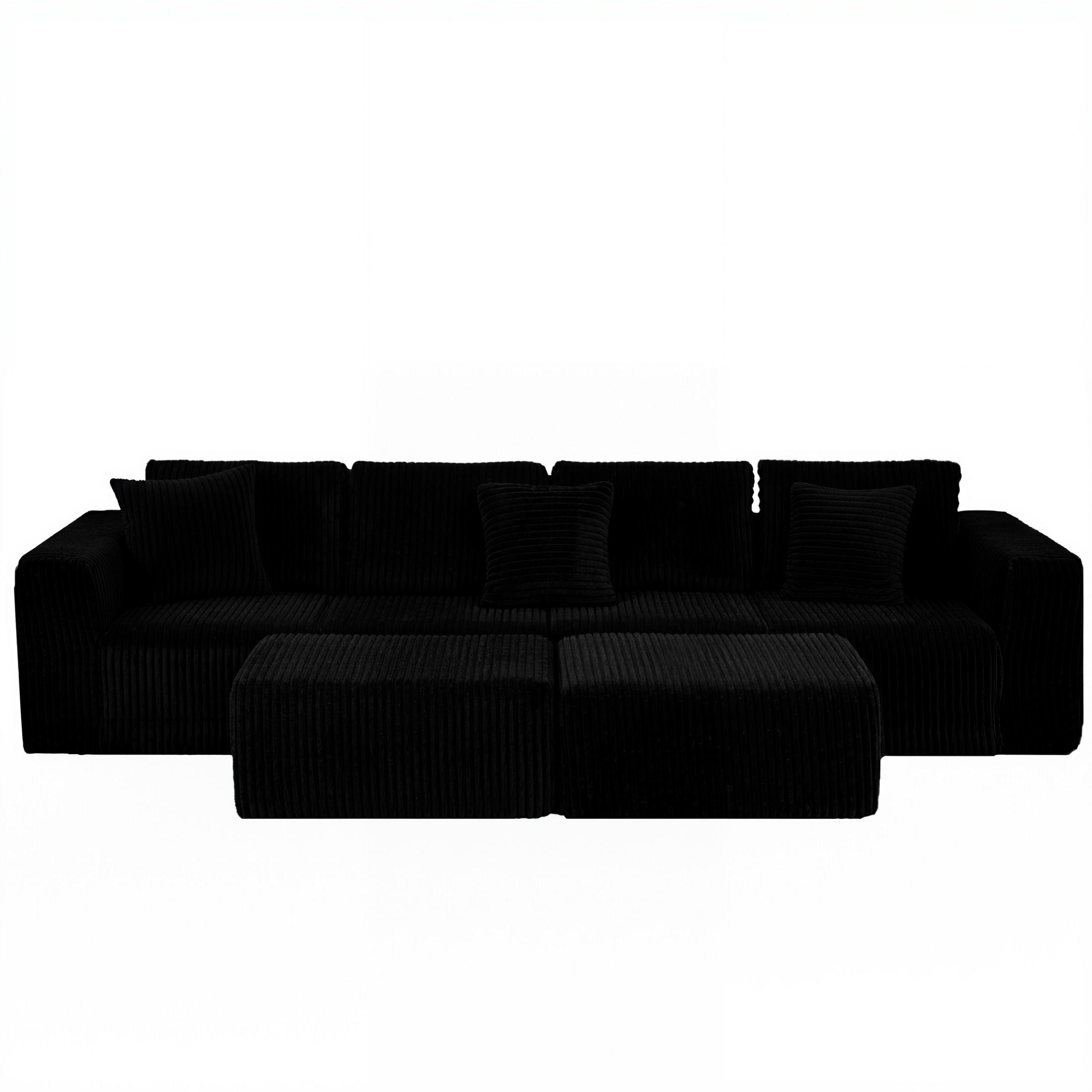 SEENYOO 132" Cloud Couch, U Shaped Sectional Couch, Striped Corduroy Modular 6-Seater Sofa for Living Room Bedroom, Reversible Chaise, Free Configuration, No Assembly, Black