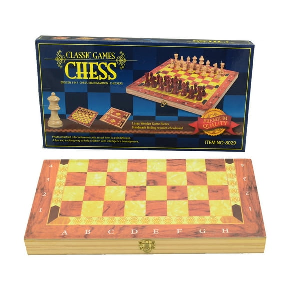 3 in 1 wooden chess set with multiple ways to play, table game entertainment, 29cm foldable board game entertainment