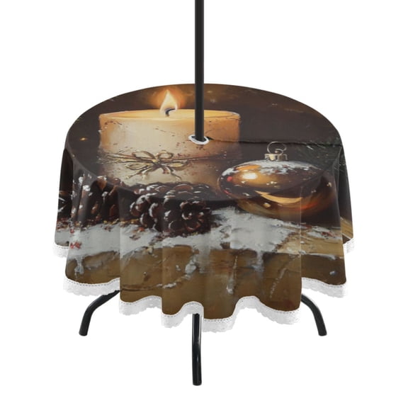 Round Tablecloth 60*60 Inches Round Tablecloth Outdoor Style Tablecloth With Umbrella Holes Tablecloth Outdoor Suitable For Kitchens and Dining Rooms Beautiful Christmas Candle Picture
