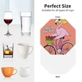 thumbnail image 6 of Honeii Flamingo Riding a Bicycle print Leather Coaster Set of 4, ideal for safeguarding your furniture from drinks spills and effortless cleanup-Octagon, 6 of 6