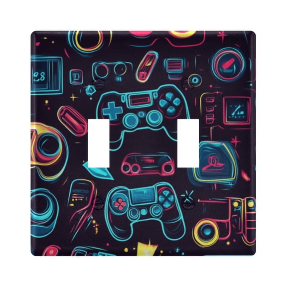Haosy Light Switch Cover Plate 2 Gang Electrical Outlet Covers Neon Game Controllers Decorate Wall Plate 4.56”x4.48”