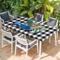 thumbnail image 2 of Christmas Blue Truck Table Cloths for 4 Foot Rectangle Tables, Xmas Tree Bow Rustic White Black Checkered Patio Waterproof Elastic Fitted Tablecloths, Washable Rectangular Table Cover for Camping, 2 of 8