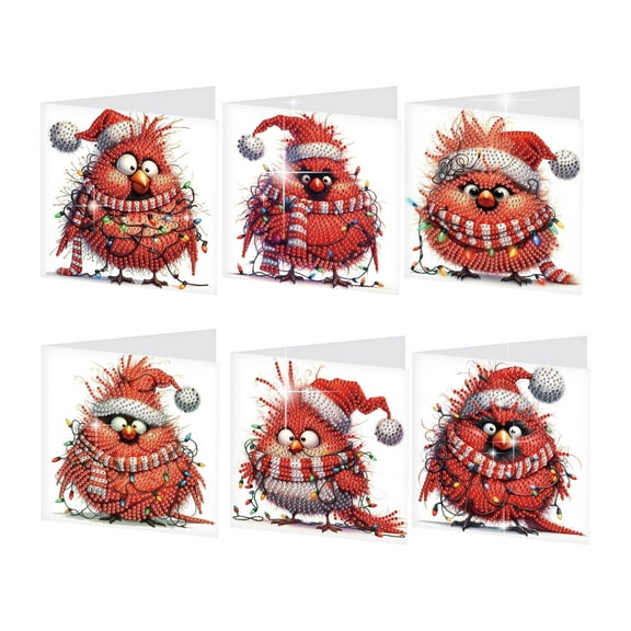 6pcs Diamond Painting Kit Greeting Cards, Christmas Birds 5D Handmade Art Birthday Holiday Gift Cards with Envelopes