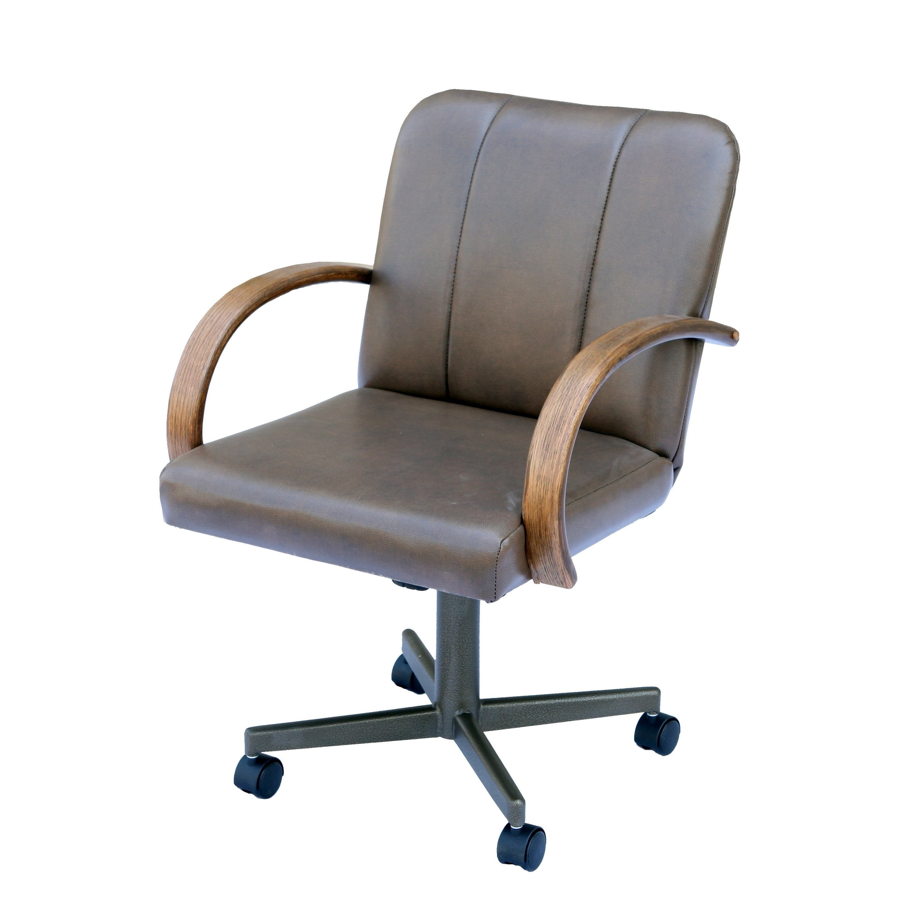 Brown Metal Fabric Cushioned Swivel And Tilt Rolling Kitchen Chair