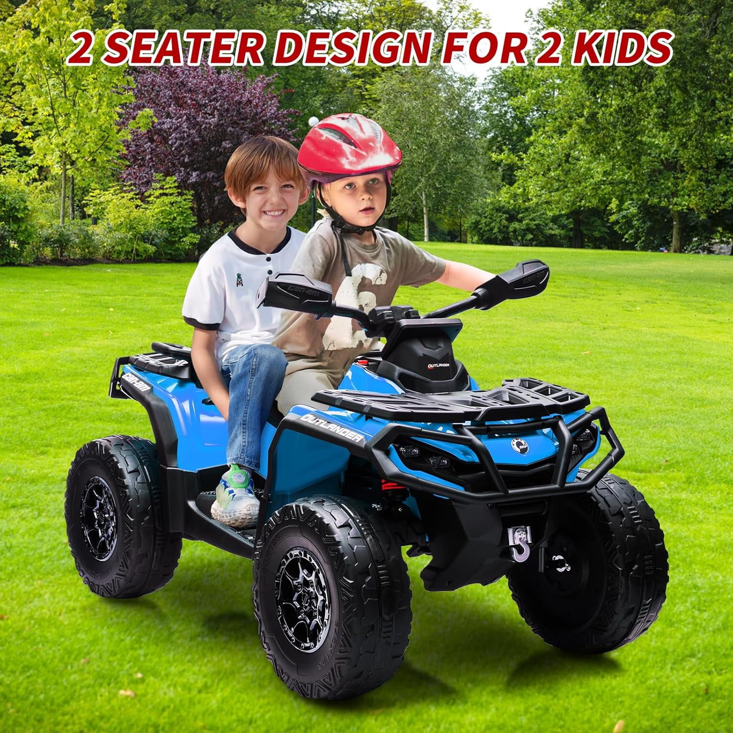 EastVita 2 Seater Ride On Car,24V Licensed Can-Am Electric ATV Car for Kids, 4 Wheeler Electric Toy Car with Bluetooth,Led,Leather Seaters,5 Mph Max Speed