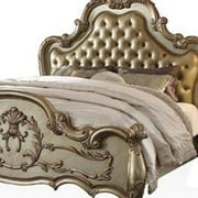 ACME Dresden Queen Bed in Bone Synthetic Leather & Gold Patina