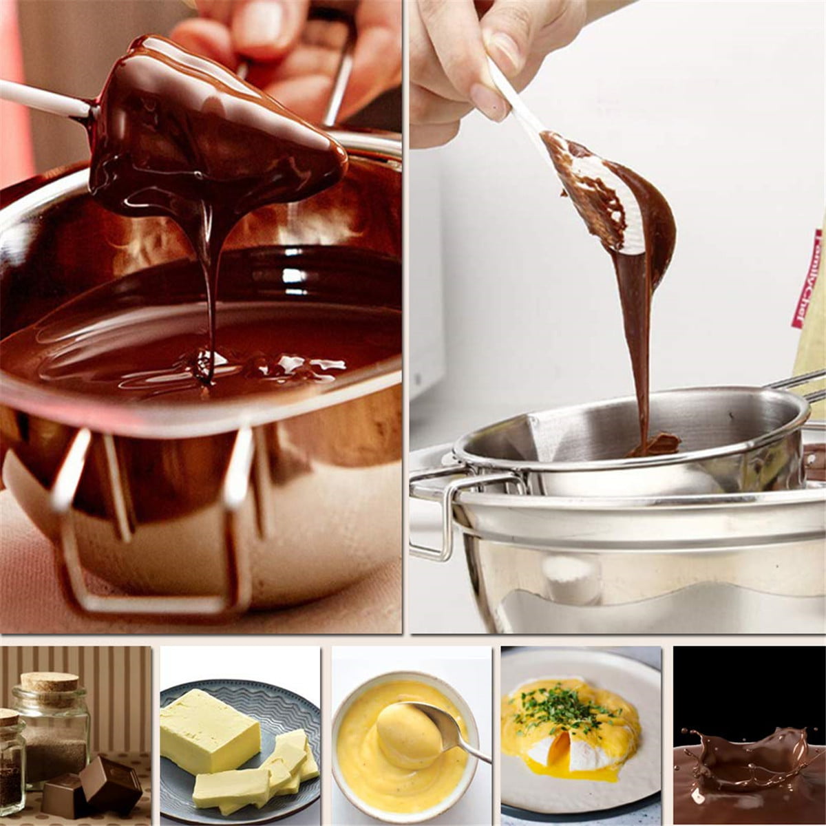 Double Boiler Universal Insert,Melting Pot for Butter Chocolate Cheese Caramel Neeshow Stainless Steel Universal Double Boiler，Baking Tools Silver Handle, 480 18/8 Steel 