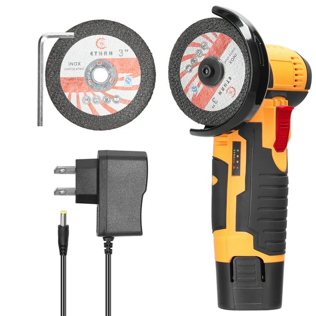 Mistaha Handheld Mini Angle Grinder with Brush Motor and Two Cutting Blades - Multi-functional Dust-Proof Electric Grinding Tool Kit for Home Use - 12V 19500rpm Compact Cutting and Polishing Machine