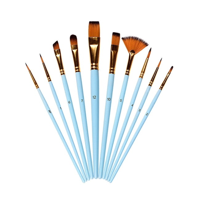 unbranded 10Ud Pinceles Para Pintura Artística Con Nylon Bicolor Madera Y Aluminio Azul