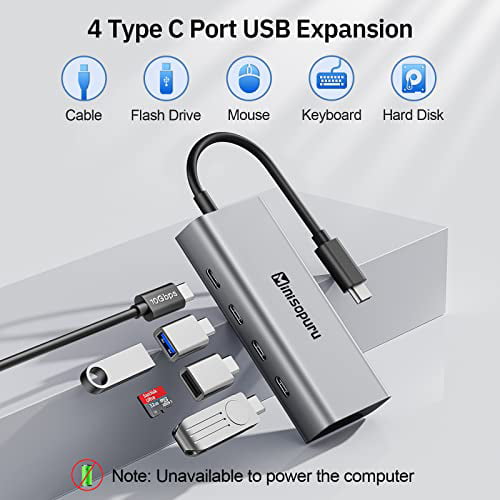 Minisopuru USB C Hub –4 in 1 USB Hub for Laptop, USB Port Hub with USB3.2 Ports 10Gbps, Aluminum USB C Hub Multiport Adapter for MacBook Pro, Chromebook, iPad, iMac, Surface
