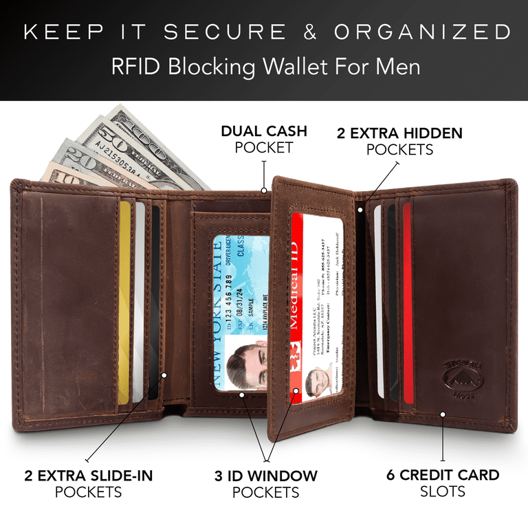 Stealth Mode Trifold Wallet RFID Blocking, Crazy Horse Brown photo 2