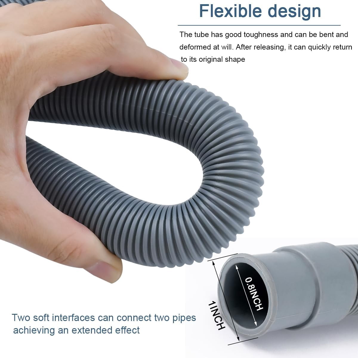 20FT Flexible Corrugated Drain Hose for Washing Machine & Dishwasher Heavy-Duty Extension Hose with Adapter, 2 Clamps & U-Bend Holder