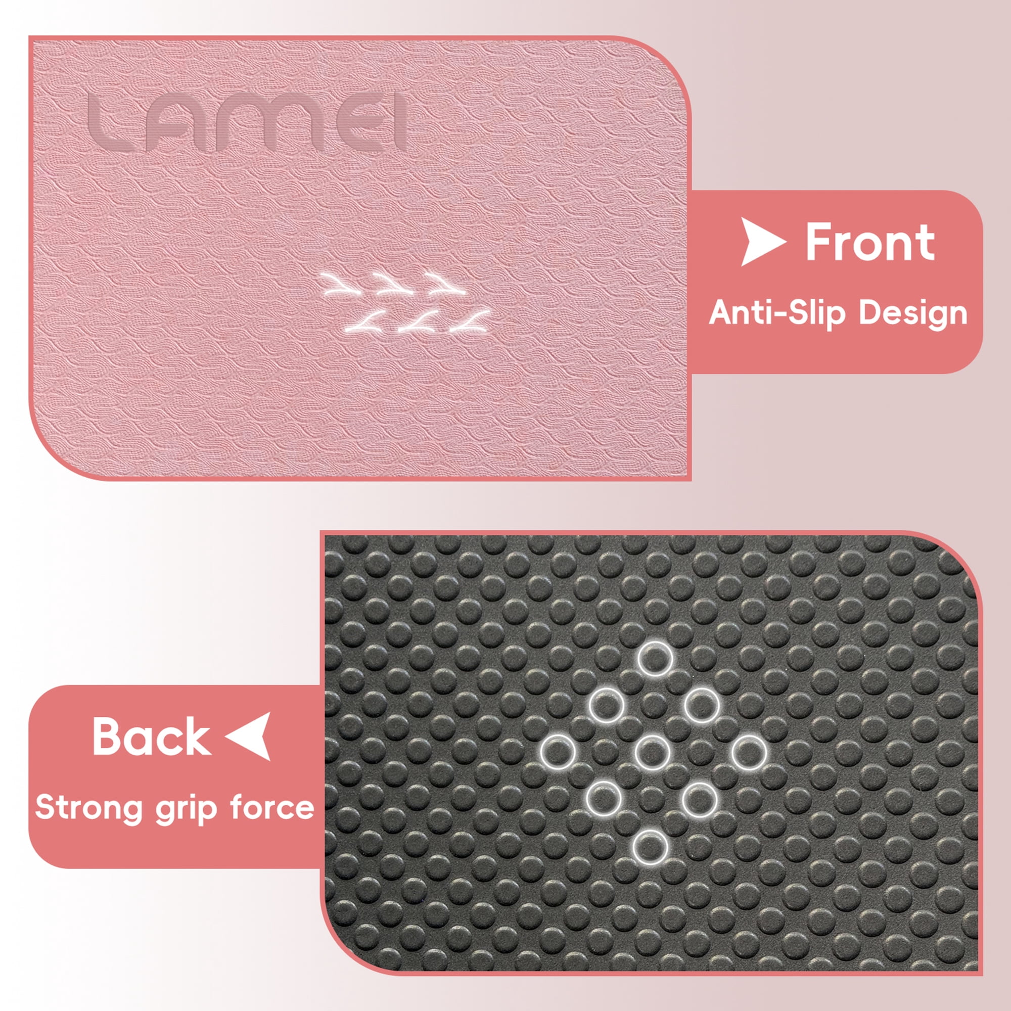 LAMEI Foldable Yoga Mat for Travel, 6mm Thick TPE Pilates Mat Thick, Non Slip Folding Exercise Mats for Home Workout with Bag(Pink+Black)
