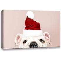 IDEA4WALL Christmas Bulldog with Santa Hat - Wall Art Canvas Print Decor Painting Artwork for Home 16"x24"